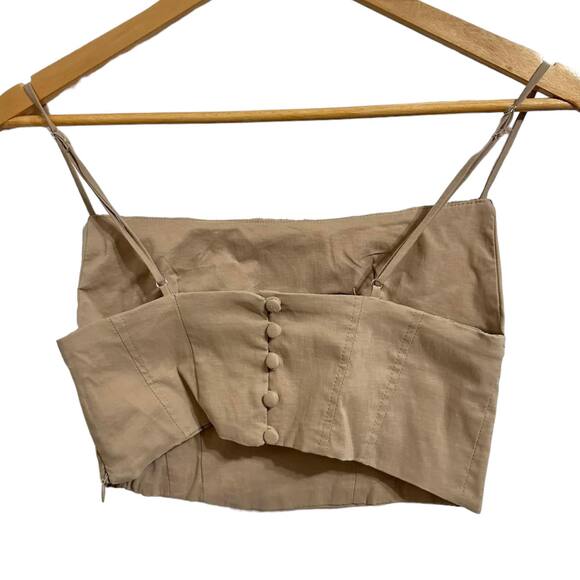 ZARA Cropped Tank Top Ruched Corset Style Square‎ Neck Khaki Brown Size XS - Picture 5 of 5